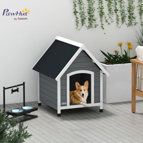 PawHut Hundehütte aus Holz mit Asphaltdach Outdoor 75 x 88 x 82 cm Grau