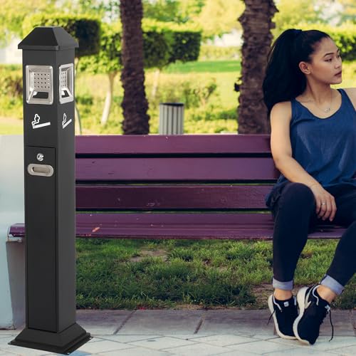 Cymexis 120cm Standing Waste Containers Trash Cans, Rubbish Bin Indoor Outdoor Stainless Steel Vertical Freestand Trash Bin with Key,Pub Hotel Restaurant Garden Standing Bin (B) by Cymexis - Image 5