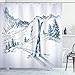 Produktbild ABAKUHAUS Winter Duschvorhang, Ski Sport Mountain View, Stoffliches Gewebe Badezimmerdekorationsset mit Haken, 175 x 200 cm, Blau Weiß