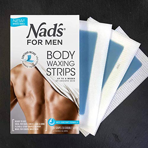 Nad's For Men Body Wax Strips - Wax Hair Removal For Men - At Home Waxing Kit With 20 Waxing Strips + 2 Calming Oil Wipes #TOP2