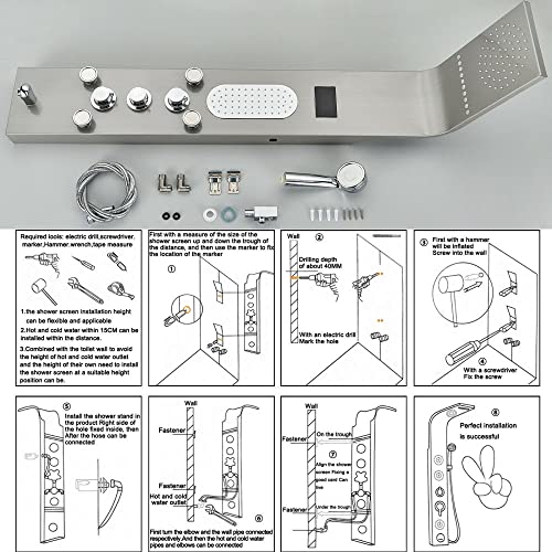 Panel de Ducha Led con Torre, Sistema de Masaje Rain, Chorros Corporales, Acero Inoxidable miniatura 7