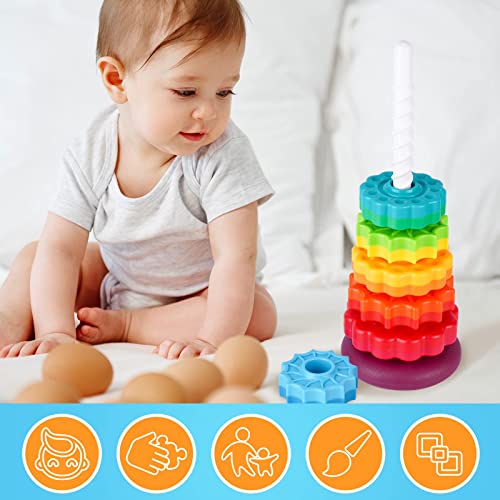 Nitoy Spinning Stacking Toy For Kids, Rainbow Tower Dual-Color Spinning Wheels Premium Strong Bpa-Free Abs Plastic Early Education Fun Learning And Engaging Brain Development Toys (Large 6Th Floor) #TOP6