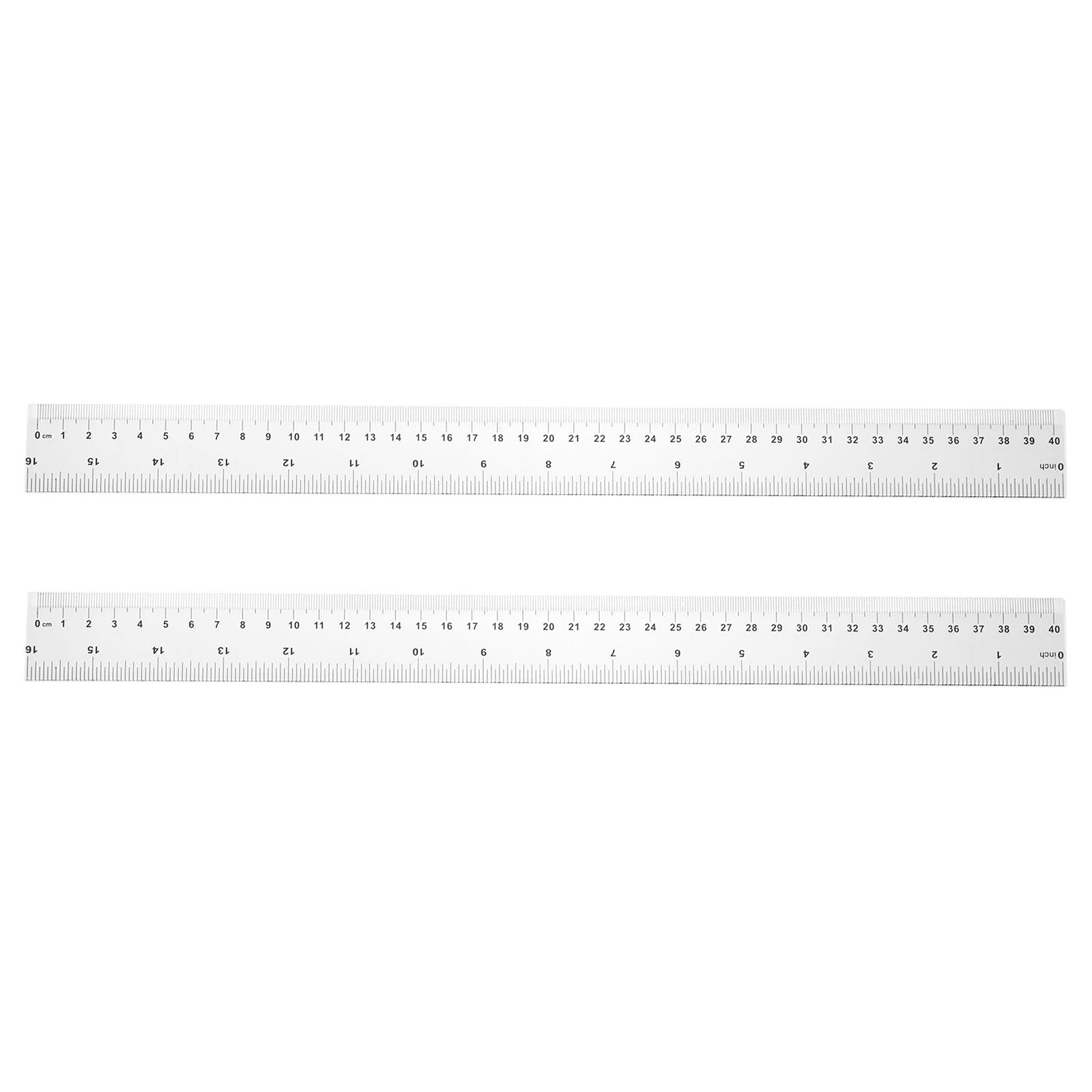 sourcing map 2pcs Clear Plastic Ruler 40cm (1.57 Inch) Metric Inch Straight End Ruler with Black Scale Mark for Classroom Home Office