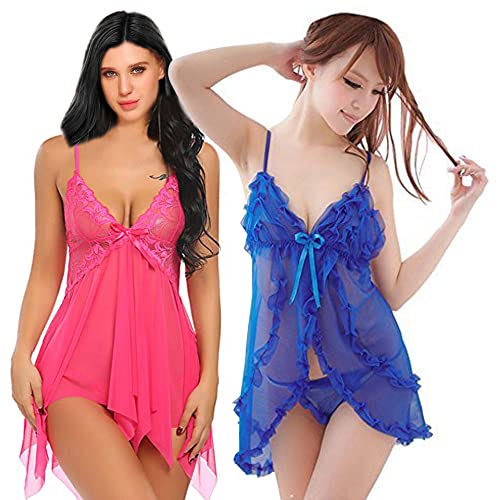 Image of Net Lace Women`s Babydoll Lingerie Dress for Honeymoon Night S-3XL
