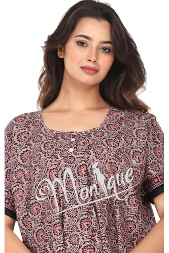 Image of Monique Brand 100% Pure Cotton Nighty for Woman | Floral Gown for Women Night Wear | Cotton Nighty for Women Stylish | Maxi for Women Cotton