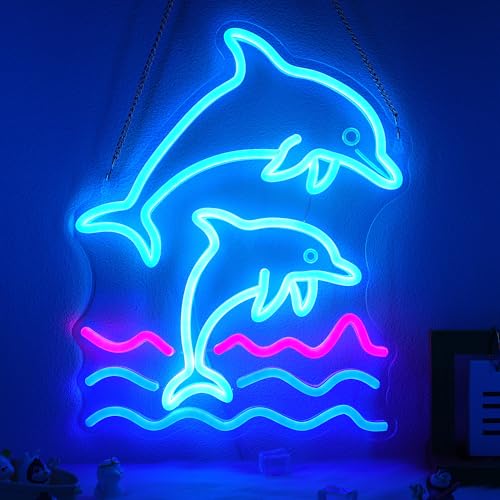 CoolGift Mart Dolphin Neon Sign, Dolphin Lamp Wall Decor, Dimmable Birthday...