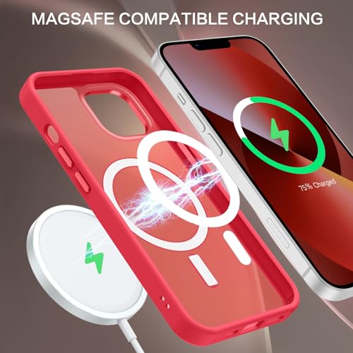Image of BENTOBEN Magnetic for iPhone 13 Case & iPhone 14 Case [Compatible with Magsafe] Translucent Matte Phone Case iPhone 13 /14 Slim Shockproof Women Men Girl Protective Cover for iPhone 13 /14 6.1 inch, Red