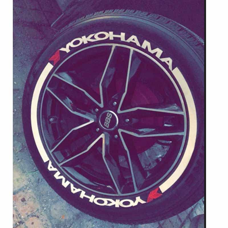 Image of Customized Permanent Rubber Tyre 3D Stickers for Car Tyre Design - YOKOHAMA + Stripes White