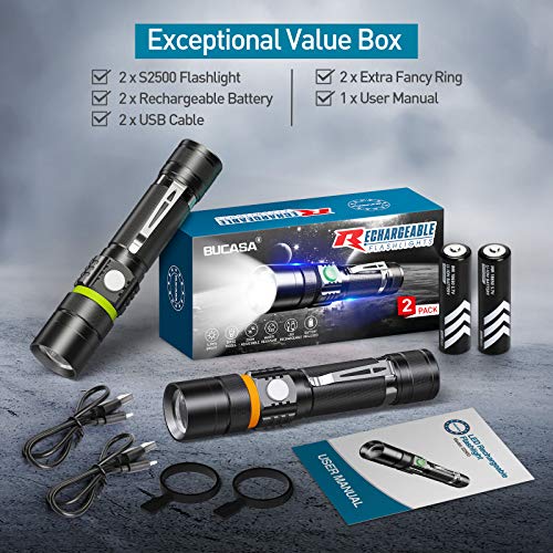 Rechargeable Flashlights S2500 (Battery Included), BUCASA Super Bright LED Tactical Flashlights High Lumens, 3 Modes, Zoomable, IP65 Waterproof Flash Light for Camping & Emergency, 2 Pack - Image 8