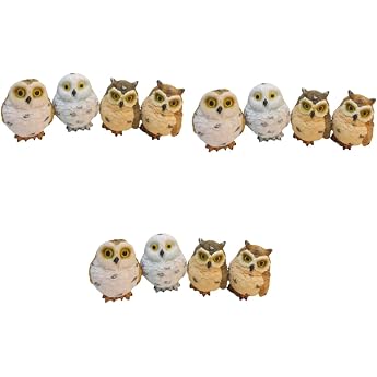 Yardwe Pack of 12 Small Owl Figures 3 x 2.5 cm Mini Resin Figures Owls for Home Micro Landscape