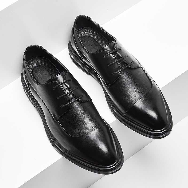 Formal Oxford Shoes for Mens Lace Up Tuxedo Pu Leather Wingtip Anti-Slip Rubber Sole Block Heel Business2