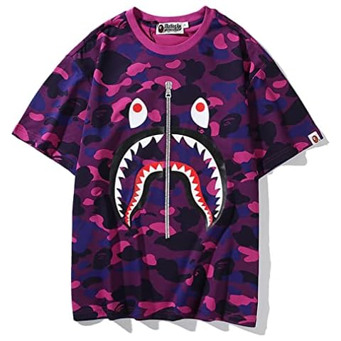 Bape Shark Big Mouth T-Shirt Camo Casual T-Shirt Tees Men's Boy's Tops with Round Neck Short Sleeve,LL-Purple-S1 Cover