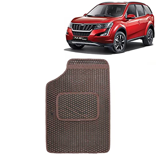 Image of Kingsway Dotted Design Car Floor Foot Mats Universal Fit for Mahindra XUV 500, Model Year : 2018-2021, Water and Dustproof, Color Brown, Set of 5 Pieces
