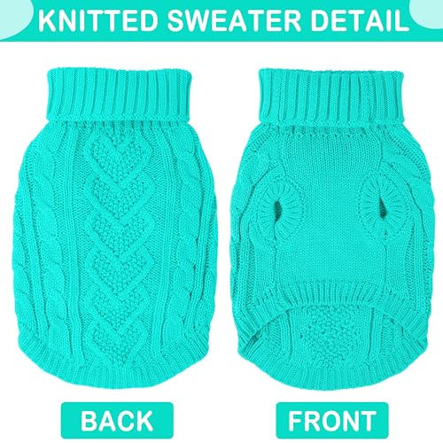 Image of Dog Sweaters Small Dog Clothes for Winter Solid Knitted Puppy Sweater Warm Pet Cat Sweater Doggy Pullover Outfit with Heart-Shape Design(Lake Green, Medium)