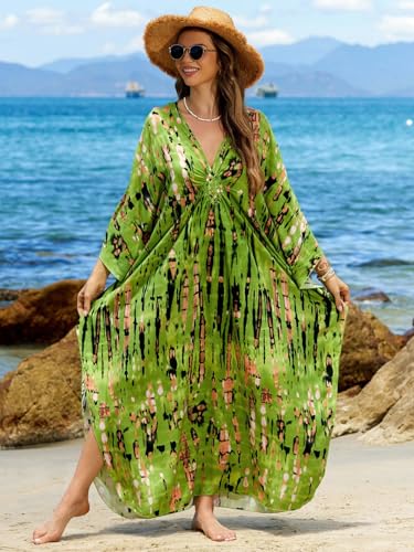 Image of IMAGEKOPE Women's Plus Size Animal Print V-Neck Batwing Kaftan Beach Dress Bathing Suit Cover-Up Loungewear
