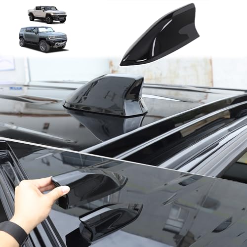 for Hummer EV Accessories Shark Fin Shape Roof Antenna Cover Decor,Car Radio Antenna Topper for Hummer EV SUV Pickup 2022-2024 2025 2026,Vehicle Shark Fin Shape Cover (Piano Black)