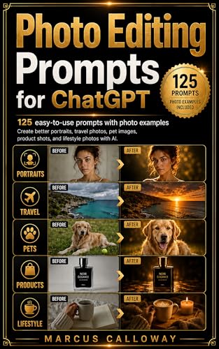 Photo Editing Prompts For ChatGPT: 125 Ready-to-Use AI Prompts for Lightroom, Photoshop & Mobile Editing — Save Time, Boost Creativity, and Master Photo ... with ChatGPT (Ai Prompting Guide Book 1)