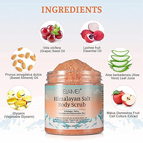 Himalayan Sea Salt Body Scrub With Lychee Oil, Exfoliating Salt Scrub To Exfoliate & Moisturize Skin, Deep Cleansing, Improve Roughness Make The Skin Smoother #TOP1