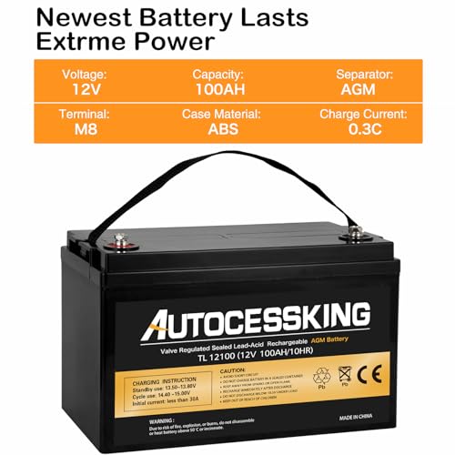 Autocessking 12 VOLT 100AH Battery, Agm Deep Cycle Group 31 Battery With Maintenance-Free, 3% Self-Discharge Rate, 1100A Max Discharge Current Perfect For Marine/Boat, Rv thumb #2