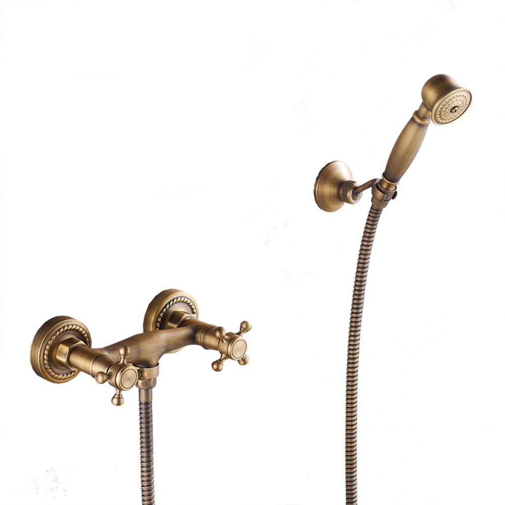 Robinet de baignoire en laiton antique mural avec douchette de style rétro chic