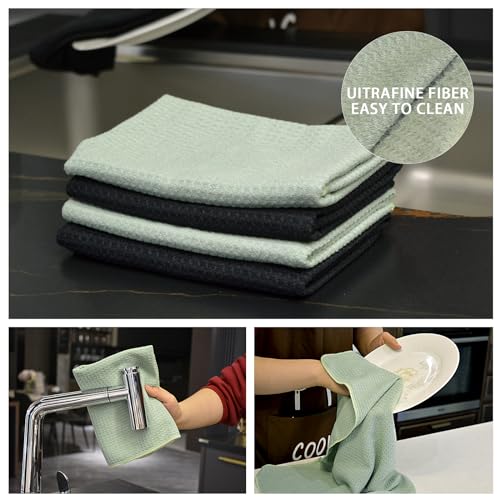 VIVOTE Microfibre Tea Towels for Kitchen, Super Water Absorbent Dry Cloths, No Fluff Lint Residue Reusable Kitchen Dish Cloth, Dry Quickly Tea Clothes, T Towels, Sage Green 40x60cm 280gsm - Image 4