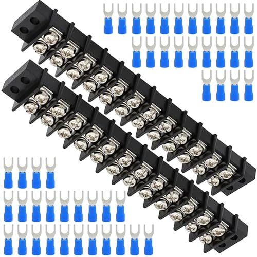 2PCS Terminal Block and Strip 12 Positions 450V 32A Dual Row Terminal Bus Bar Fork-Shape Connectors Brass Wire Screw Terminal Black