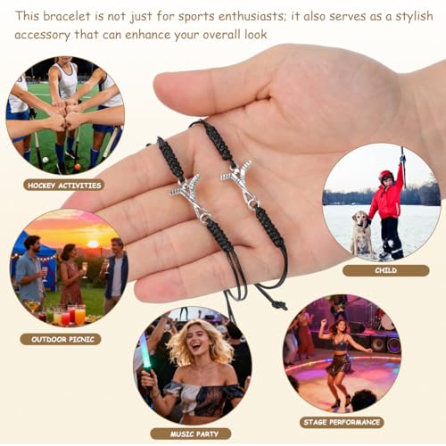 Supvox 2 Stück Hockey Armbänder mit Silberfarbenem Charm - Verstellbare Gewebte Sport-Armbänder für Eishockey & Feldhockey Fans - Ideales Mannschaftsgeschenk & Mitgebsel für Spieler und Trainer