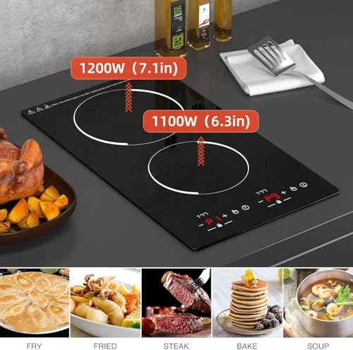 Image of 12 inch Induction Cooktop, Double Induction Cooktop 2 Burner 110v-120v Electric Stove Top, Countertop and Built-in, 9 Power Levels, Child Lock, 120 Mins Timer