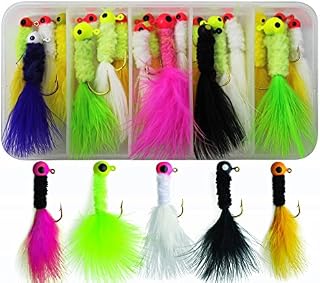 JSHANMEI Marabou Jigs Fishing Lures Kit 20PCS Feather Hair Jigs Head Hooks