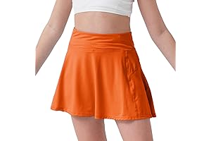 Girls Orange Tennis Skirts with Adjustable Waist, Perfect for Golf, Athletic, Cheerleading, and Everyday Wear