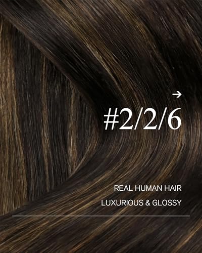 Image of YoungSee Human Hair Sew in Extensions Brown Balayage Weft Hair Extensions Real Human Hair Darkest with Medium Brown Balayage Sew in Hair Extensions Long Straight Hair 100g 22 Inch