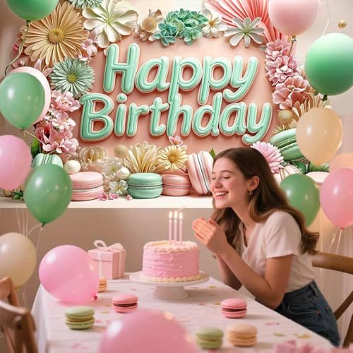 Image of Happy Birthday Backdrop Decorations for Women 72x44 inch Banner Background Party Supplies Daisy Flower Backdrop Photography for Girls Floral Balloon Banner Wedding Baby Shower Decor