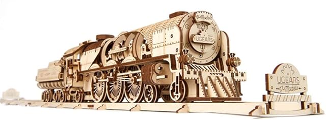 UGEARS 3D Puzzles For Adults V-Express Steam Train With Tender 3D Wooden Puzzle Model Kits for Adults and Teens 3D Puzzle Building Kit Wooden Model Kits