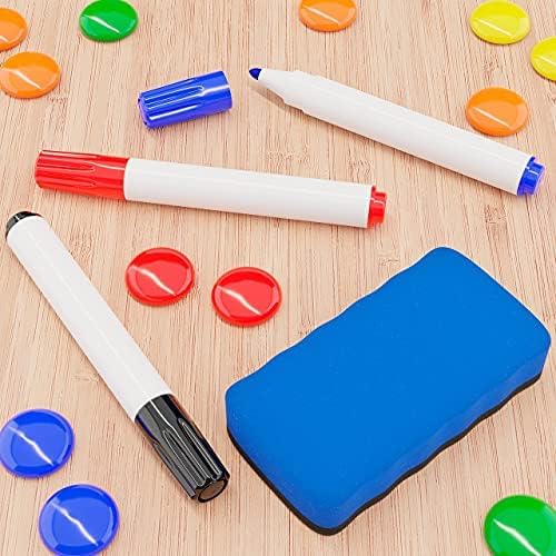 Set 14 Accessori Per Lavagna Magnetica – 3 Pennarelli (Nero, Blu, Rosso) + Spugna + 10 Calamite, Per Scuola E Ufficio