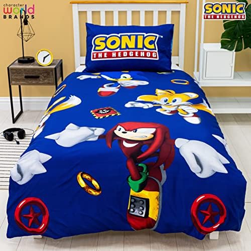 Sonic The Hedgehog Official Jump Design Single Duvet Cover Set | Reversible 2 Sided Bedding Including Matching Pillow Case