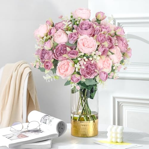 Peonies Artificial Flowers, Fake Flowers Pink Peonies Faux Flowers Vintage Artificial Silk Flower Peonies Bouquets Floral Arrangements Home Wedding Party Coffee Table Decor (Mixed  image 6