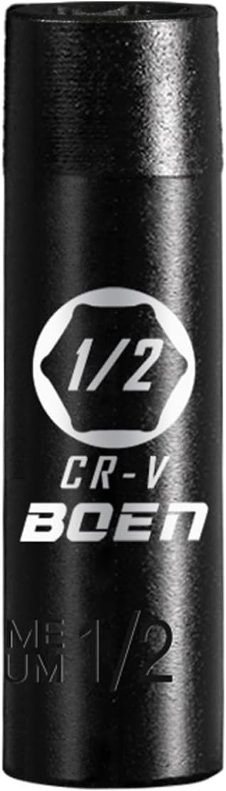 BOEN 3/8" Drive Deep Impact Sockets, Premium Impact Socket, 1/2" Socket, SAE, 6 Point,Cr-V Steel with Laser Marking - Strong and Durable