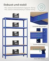 SONGMICS Schwerlastregal, Kellerregal, Lagerregal, 60 x 120 x 200 cm, Regal mit Stahlgestell, bis 750 kg belastbar, 5 verstellbare Ablagen, blau GLR060Q01 – Ansicht 4