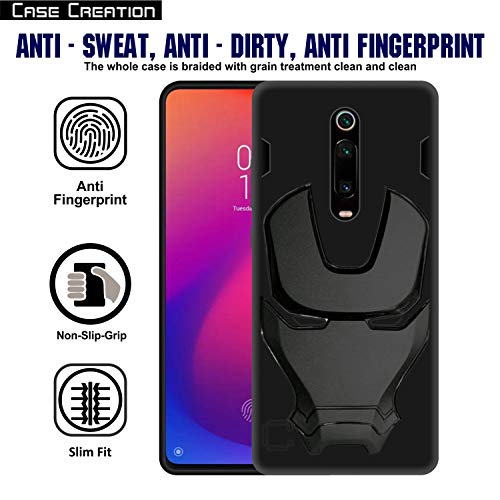 Image of COVERLY Official 3D Touch Feel Trending Real Hero Avenger Logo Mask Soft Rugged Grip Iron Man Super Power Cartoon Movie Silicone Matte Strong Back Cover for Xiaomi Redmi K20 Pro - Black