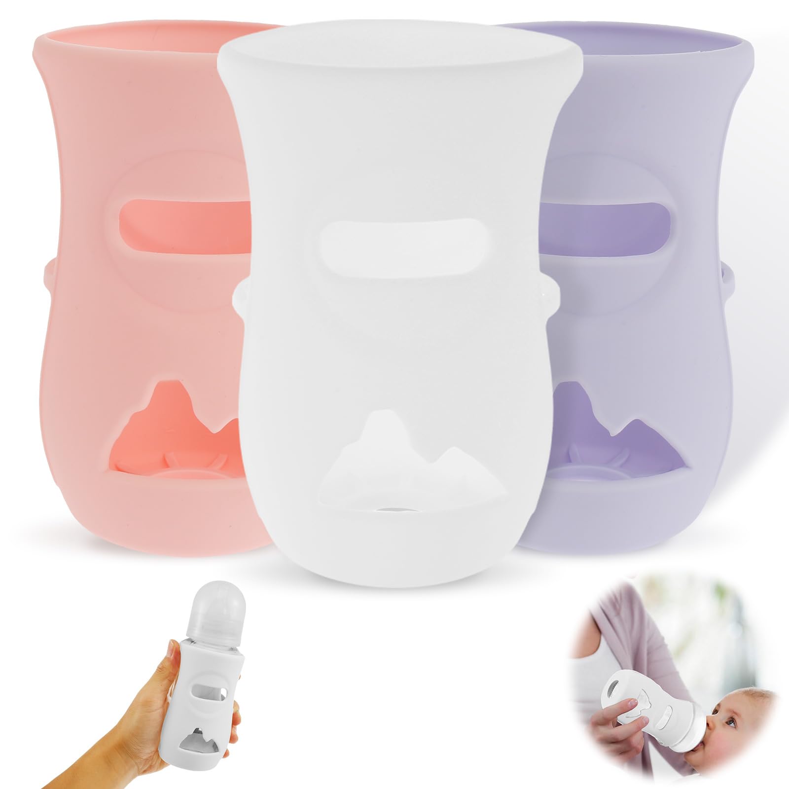 Qinglang 3Pcs 7X12cm Newborn Bottle Cover Silicone Sleeves For Avent Natural Glass Baby Bottles Protector Infant Bottles Feeding Bottle Baby Insulation Cover(3Pcs 7X12cm)