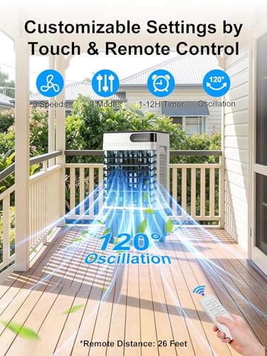 Image of Uthfy Swamp Cooler, 30 Inch Evaporative Air Cooler with 5.3 Gal Large Water Tank, 1800 CFM, 120 Oscillation, 3 Modes & 3 Speeds, Remote, 12 H Timer, 4 Ice Packs, Portable Air Conditioner for Outdoor
