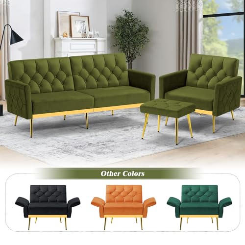 Sillón Plegable Terciopelo Verde Oliva miniatura 7