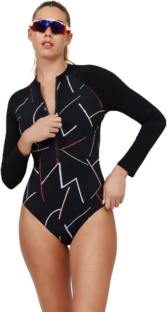 Gottex Women's Free Sport Kai Long Sleeve One Piece Swimwear-Removable Soft Cups, Zipper, Front Hook and Eye Closure