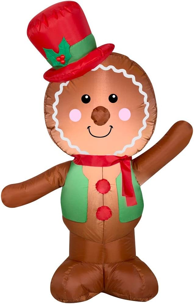 Holiday Time Christmas Inflatable LED Gingerbread Man Airblown Decoration by Gemmy (Simple)