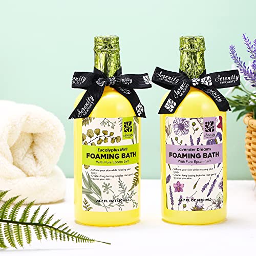 Bubble Bath For Women Adults, 2 Pack Scented Bubble Bath Spa Gift Set For Women Relaxing, Lavender & Eucalyptus Mint, Ladies Foaming Bath With Epsom Salt Variety, 24.7 Fl Oz #TOP6