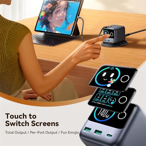 Image of WeFly 140W GaN Charger 5-Port Desktop Fast Charging Station with Retractable Cables - EU Plug