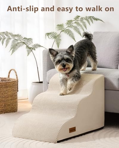 Image of Aodisman Dog Stairs for Small Dogs,3 Step Dog Ramp for Couch,Non-Slip Steps | Pet stairs help small dogs, old cats, and puppies reach couches and chairs easily, durable indoor dog steps,15.4 inch H,Beige