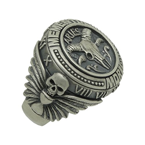 Aries Skull Zodiac Sign Sterling Silver 925 Biker Mens Ring Masonic #TOP2