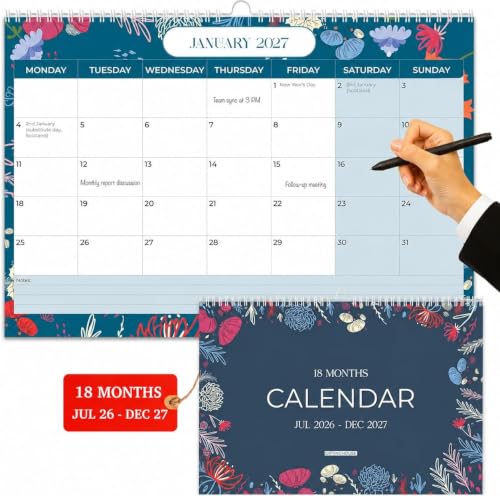 Giftinghouse Wall Calendar 2026-2027 UK July 2026 to Dec 2027 - A4 Month to View - 21 x 31cm 18 Month Wall Calendar - Wall Planner with Notes Pages for Each Month - Academic Calendar for Home Office