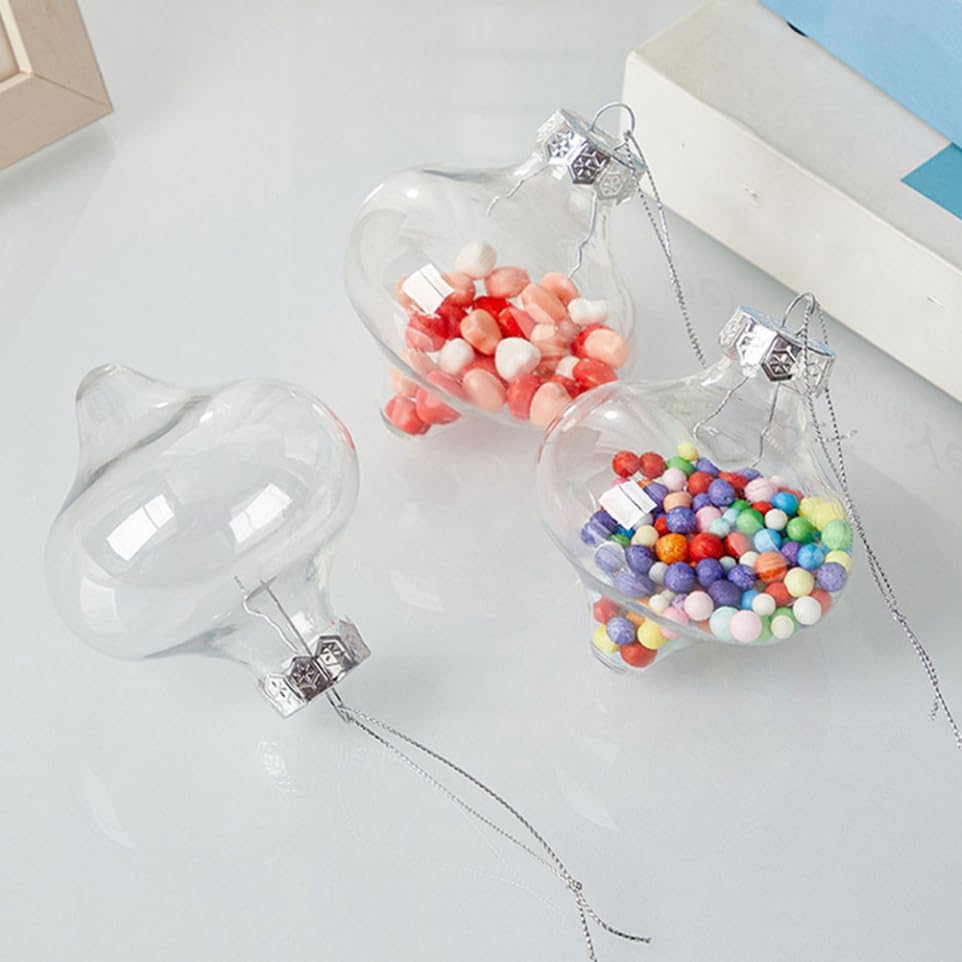 Mikikit 10pcs Clear Fillable Christmas Ornament Unique Bulb Shape Plastic Decorations for Xmas Tree Party Favors and